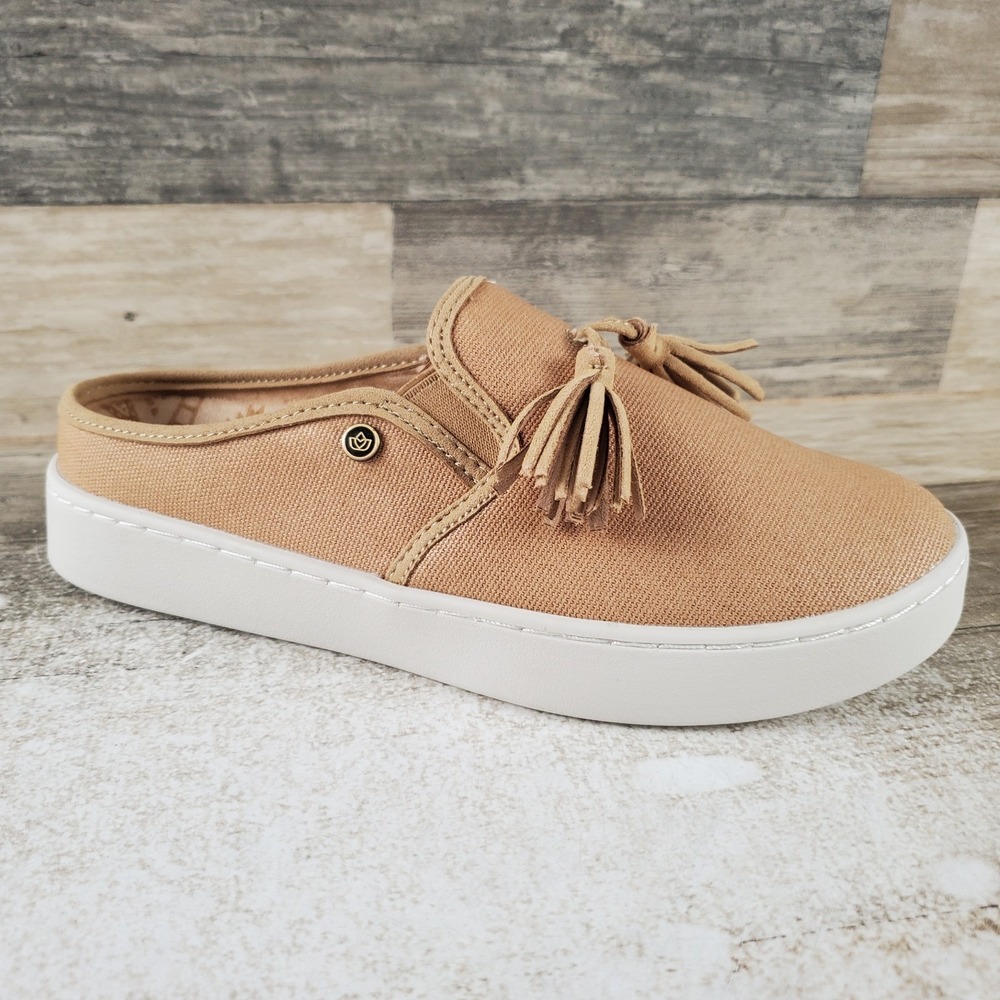 Spenco Celine Womens Slide Mule Sz 5 Tan Arch Support Tassel Detailed Round Toe